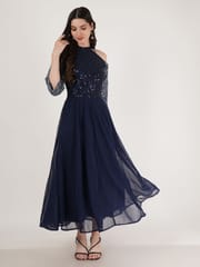 Elune Imported Sequin Gown in Georgette