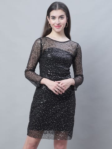 Elune Imported Sequin Gown in Georgette